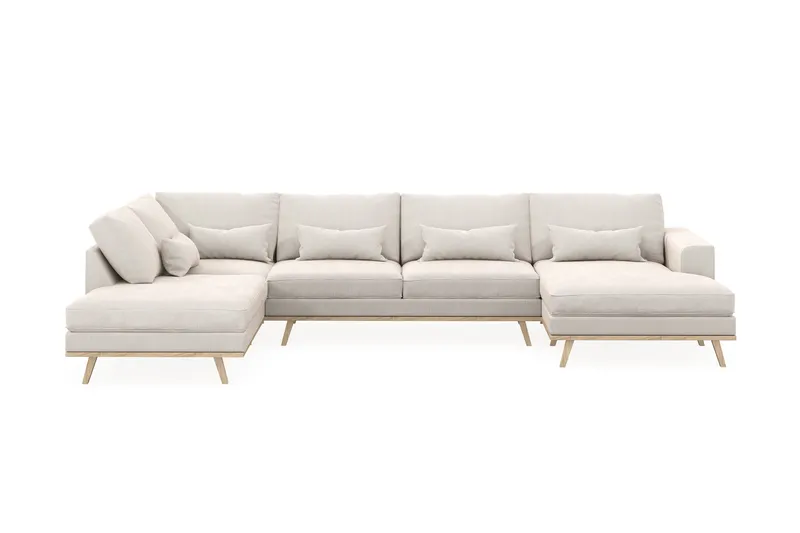 Copenhagen 5-personers Venstrevendt U-formet Sofa med Divan og Chaiselong i Fløjl - Cremehvid - Møbler - Sofaer - U Sofa