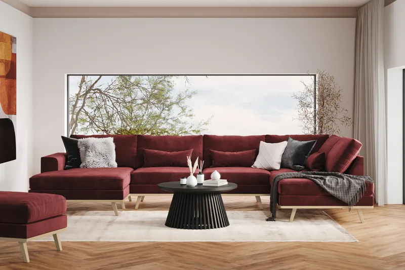 Copenhagen 5-personers Venstrevendt U-formet Sofa med Divan og Chaiselong i Fløjl - Lilla - Møbler - Sofaer - U Sofa