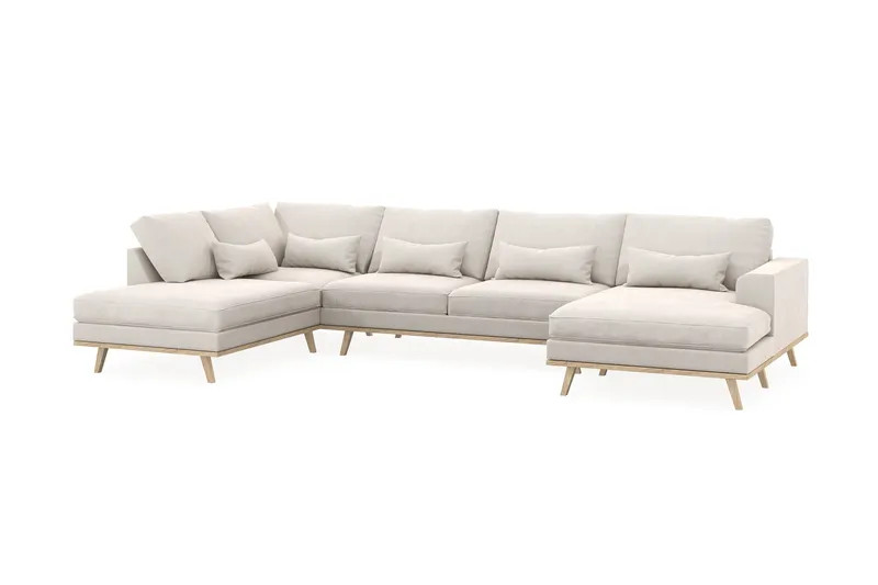 Copenhagen 5-personers Venstrevendt U-formet Sofa med Divan og Chaiselong i Fløjl - Cremehvid - Møbler - Sofaer - U Sofa
