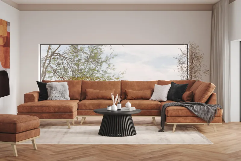 Copenhagen 5-personers Højrevendt U-formet Sofa med Divan og Chaiselong i Kunstlæder - Brun - Møbler - Sofaer - U Sofa