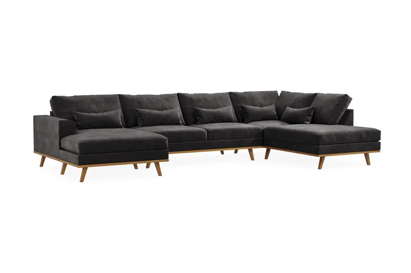 Copenhagen 5-personers Højrevendt U-formet Sofa med Divan og Chaiselong i Fløjl - Mørkegrå - Møbler - Sofaer - U Sofa