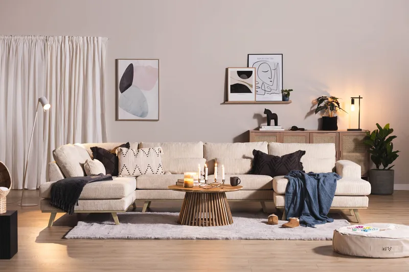 Copenhagen 5-personers Venstrevendt U-formet Sofa med Divan og Chaiselong i Manchester - Beige - Møbler - Sofaer - U Sofa