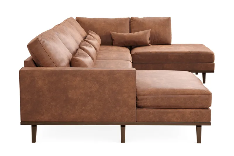Copenhagen 5-personers Højrevendt U-formet Sofa med Divan og Chaiselong i Kunstlæder - Brun - Møbler - Sofaer - U Sofa