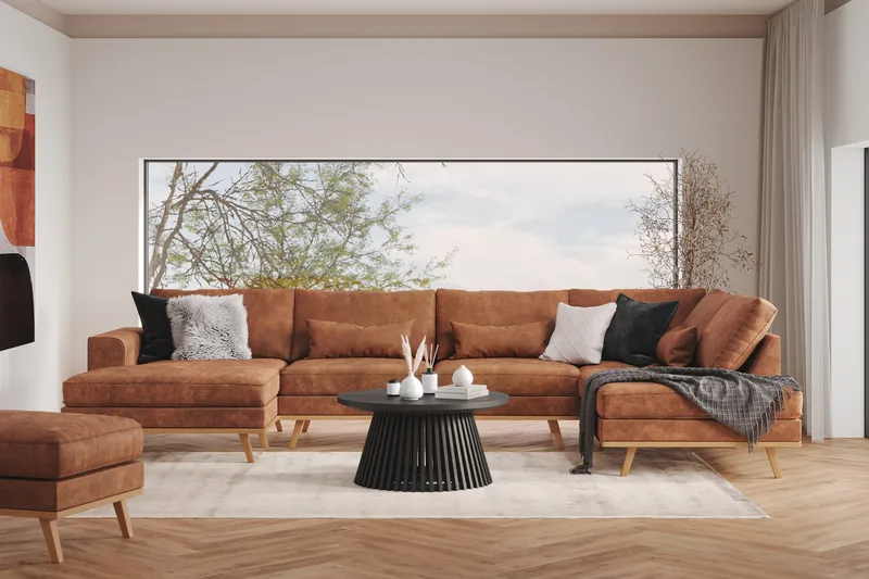 Copenhagen 5-personers Venstrevendt U-formet Large Sofa med Divan og Chaiselong i Kunstlæder - Brun - Møbler - Sofaer - U Sofa