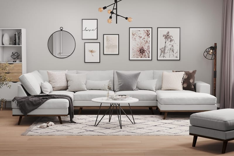 Copenhagen 5-personers Venstrevendt U-formet Sofa med Chaiselong og Divan i Stof - Grå - Møbler - Sofaer - U Sofa