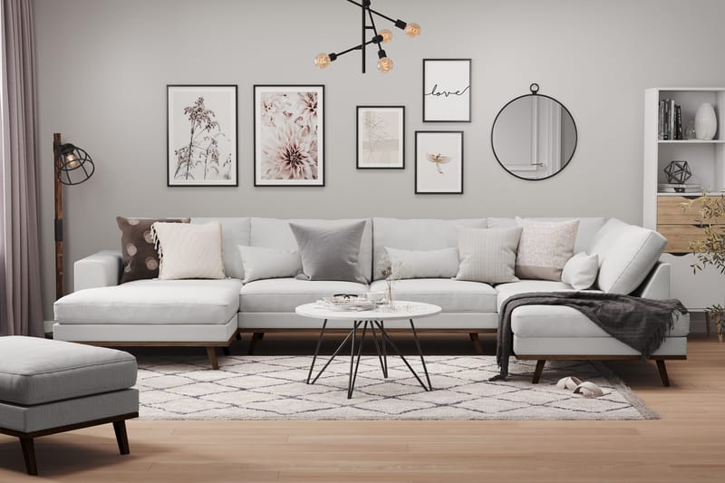 Copenhagen 5-personers Højrevendt U-formet Sofa med Divan og Chaiselong i Stof - Grå - Møbler - Sofaer - U Sofa