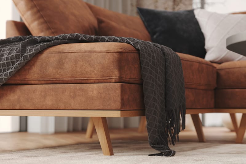 Copenhagen 5-personers Venstrevendt U-formet Sofa med Divan og Chaiselong i Kunstlæder - Brun - Møbler - Sofaer - U Sofa