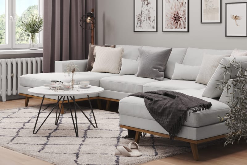 Copenhagen 5-personers Højrevendt U-formet Sofa med Divan og Chaiselong i Stof - Grå - Møbler - Sofaer - U Sofa