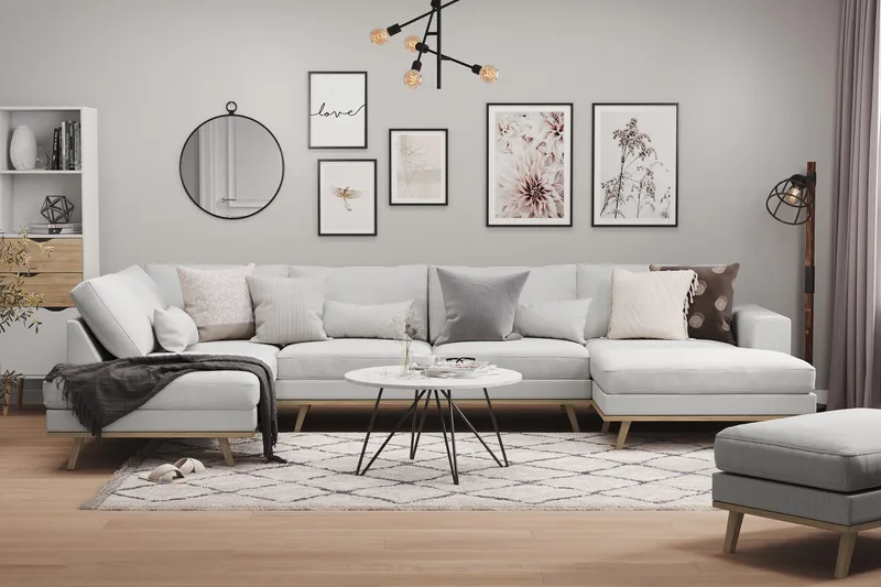 Copenhagen 5-personers Venstrevendt U-formet Sofa med Divan og Chaiselong i Stof - Grå - Møbler - Sofaer - U Sofa