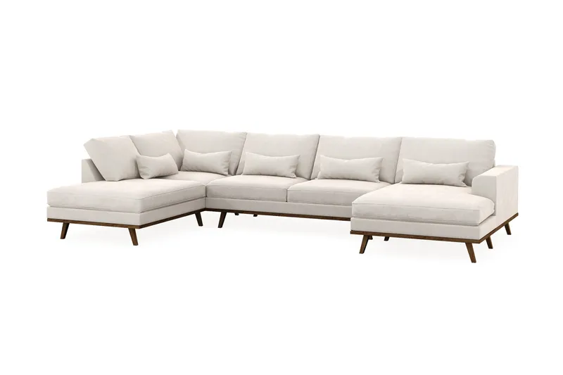 Copenhagen 5-personers Venstrevendt U-formet Sofa med Divan og Chaiselong i Fløjl - Cremehvid - Møbler - Sofaer - U Sofa