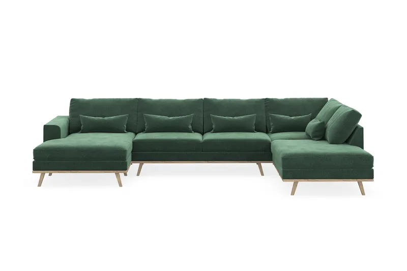 Copenhagen 5-personers Højrevendt U-formet Sofa med Divan og Chaiselong i Fløjl - Mørkegrøn - Møbler - Sofaer - U Sofa