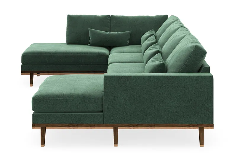 Copenhagen 5-personers Venstrevendt U-formet Sofa med Divan og Chaiselong i Fløjl - Mørkegrøn - Møbler - Sofaer - U Sofa