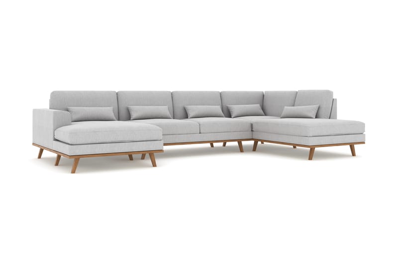 Copenhagen 5-personers Højrevendt U-formet Sofa med Divan og Chaiselong i Stof - Grå - Møbler - Sofaer - U Sofa