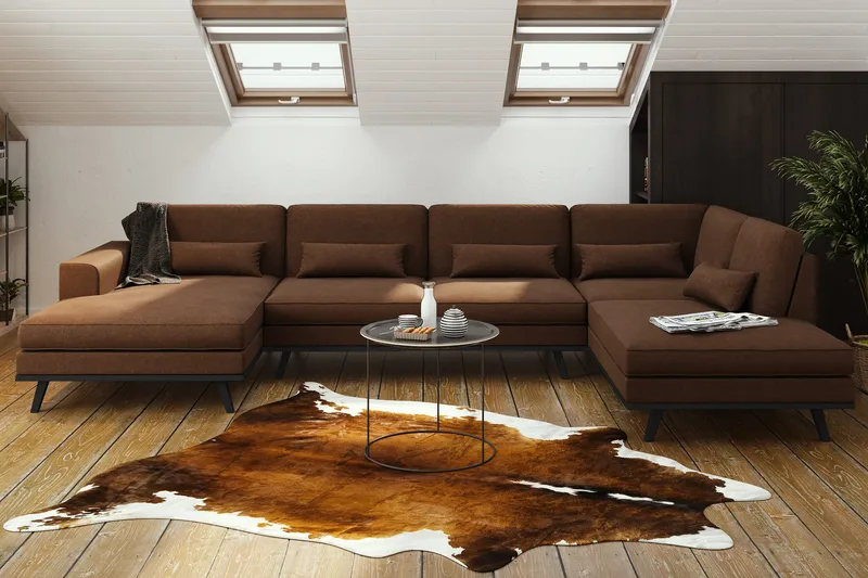 Copenhagen 5-personers Højrevendt U-formet Sofa med Divan og Chaiselong i Stof - Brun - Møbler - Sofaer - U Sofa