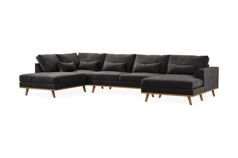 Copenhagen 5-personers Venstrevendt U-formet Sofa med Divan og Chaiselong i Fløjl - Mørkegrå - Møbler - Sofaer - U Sofa