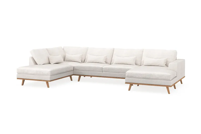 Copenhagen 5-personers Venstrevendt U-formet Sofa med Divan og Chaiselong i Bouclé - Hvid - Møbler - Sofaer - U Sofa