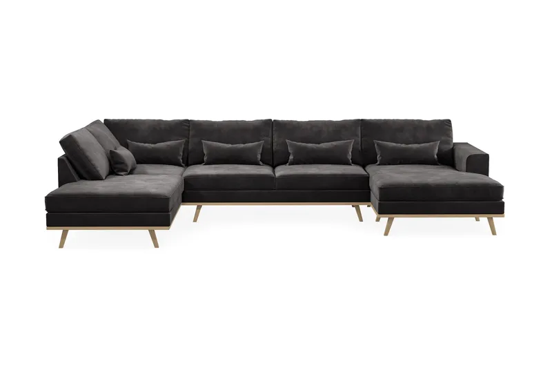 Copenhagen 5-personers Venstrevendt U-formet Sofa med Divan og Chaiselong i Fløjl - Mørkegrå - Møbler - Sofaer - U Sofa