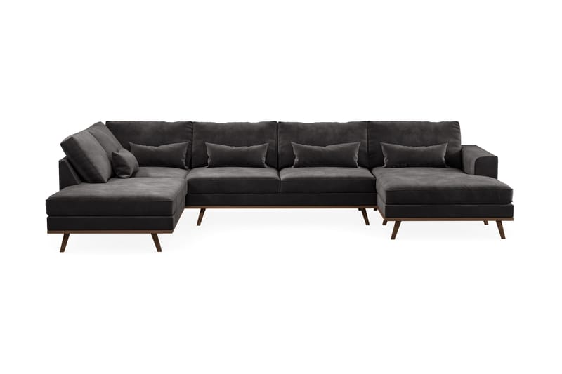 Copenhagen 5-personers Venstrevendt U-formet Sofa med Divan og Chaiselong i Fløjl - Mørkegrå - Møbler - Sofaer - U Sofa