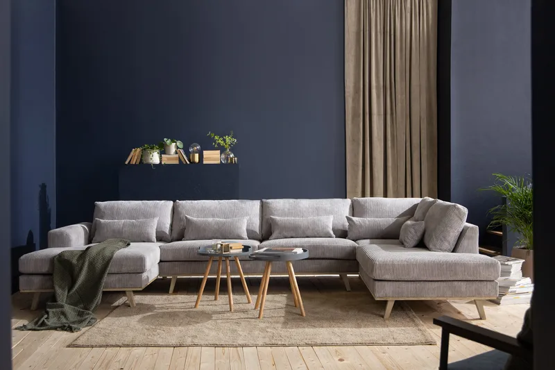 Copenhagen 5-personers Venstrevendt U-formet Sofa med Divan og Chaiselong i Manchester - Lysegrå - Møbler - Sofaer - U Sofa