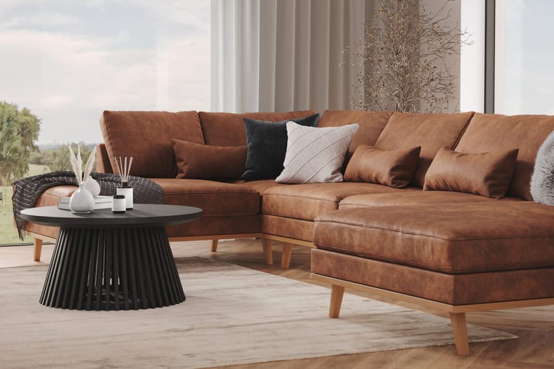 Copenhagen 5-personers Venstrevendt U-formet Sofa med Divan og Chaiselong i Kunstlæder - Brun - Møbler - Sofaer - U Sofa