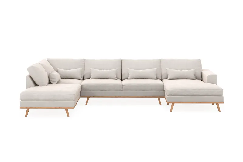 Copenhagen 5-personers Venstrevendt U-formet Sofa med Divan og Chaiselong i Fløjl - Cremehvid - Møbler - Sofaer - U Sofa