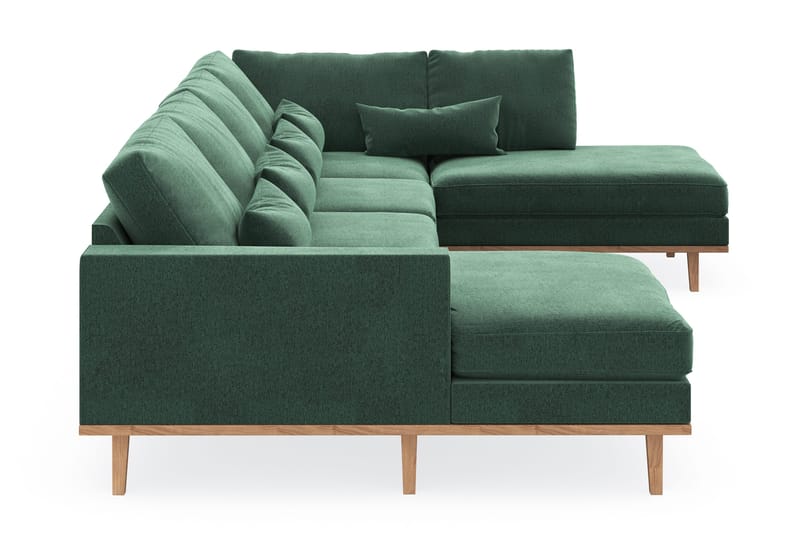 Copenhagen 5-personers Højrevendt U-formet Sofa med Divan og Chaiselong i Fløjl - Mørkegrøn - Møbler - Sofaer - U Sofa