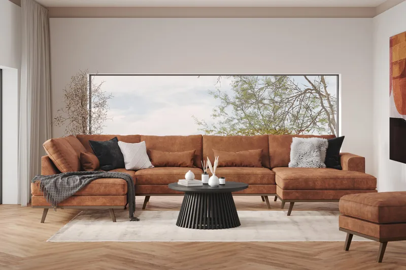 Copenhagen 5-personers Venstrevendt U-formet Sofa med Divan og Chaiselong i Kunstlæder - Brun - Møbler - Sofaer - U Sofa