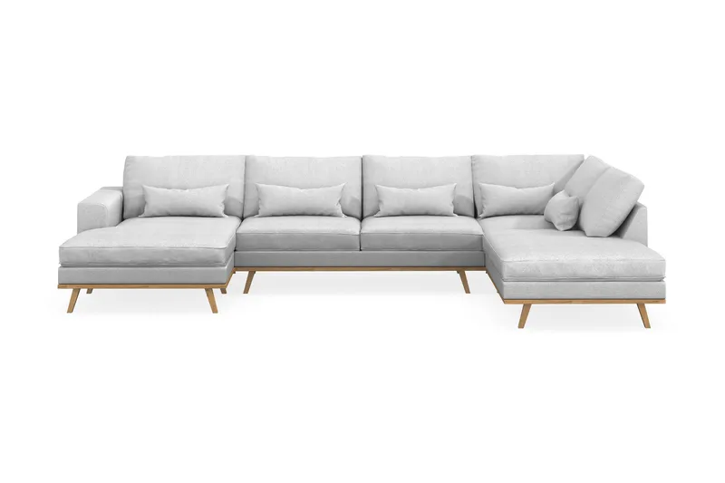 Copenhagen 5-personers Højrevendt U-formet Sofa med Divan og Chaiselong i Stof - Lysegrå - Møbler - Sofaer - U Sofa