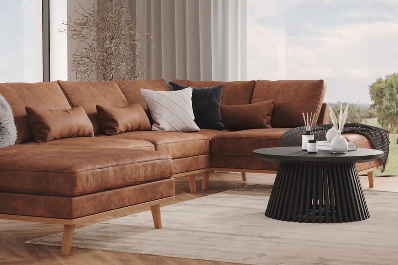 Copenhagen 5-personers Venstrevendt U-formet Large Sofa med Divan og Chaiselong i Kunstlæder - Brun - Møbler - Sofaer - U Sofa