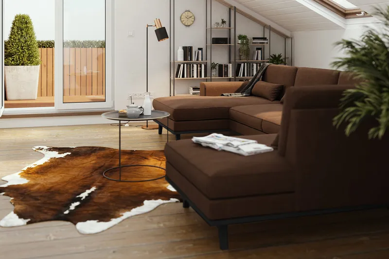 Copenhagen 5-personers Højrevendt U-formet Sofa med Divan og Chaiselong i Stof - Brun - Møbler - Sofaer - U Sofa