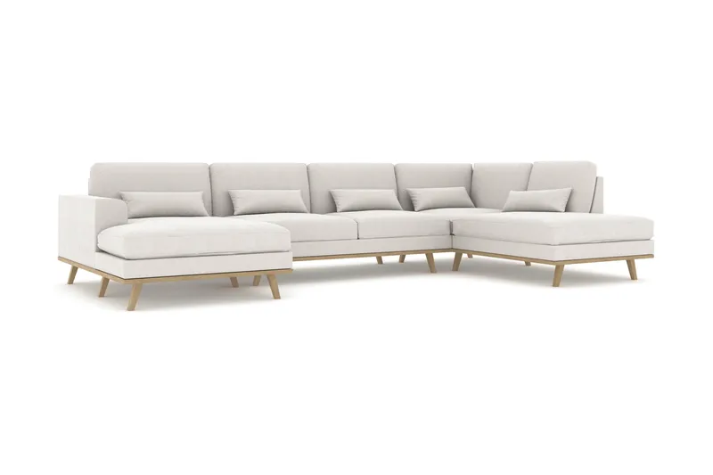 Copenhagen 5-personers Højrevendt U-formet Sofa med Divan og Chaiselong i Stof - Lysegrå - Møbler - Sofaer - U Sofa