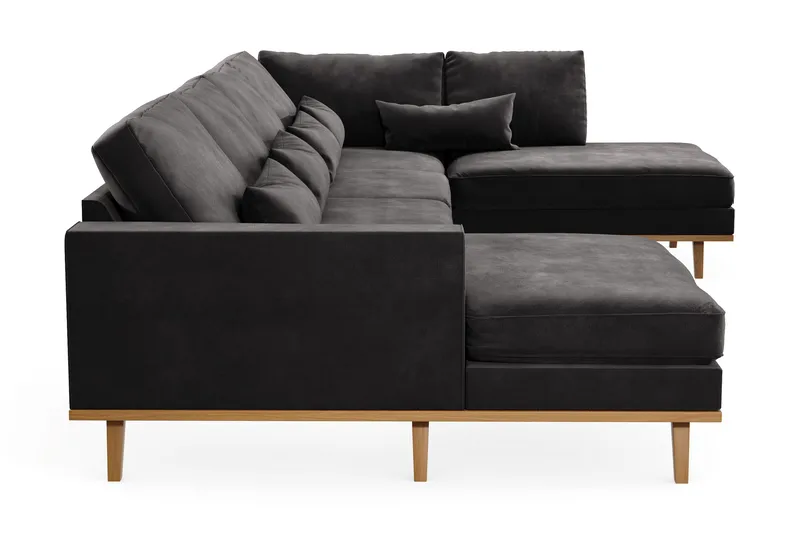 Copenhagen 5-personers Højrevendt U-formet Sofa med Divan og Chaiselong i Fløjl - Mørkegrå - Møbler - Sofaer - U Sofa