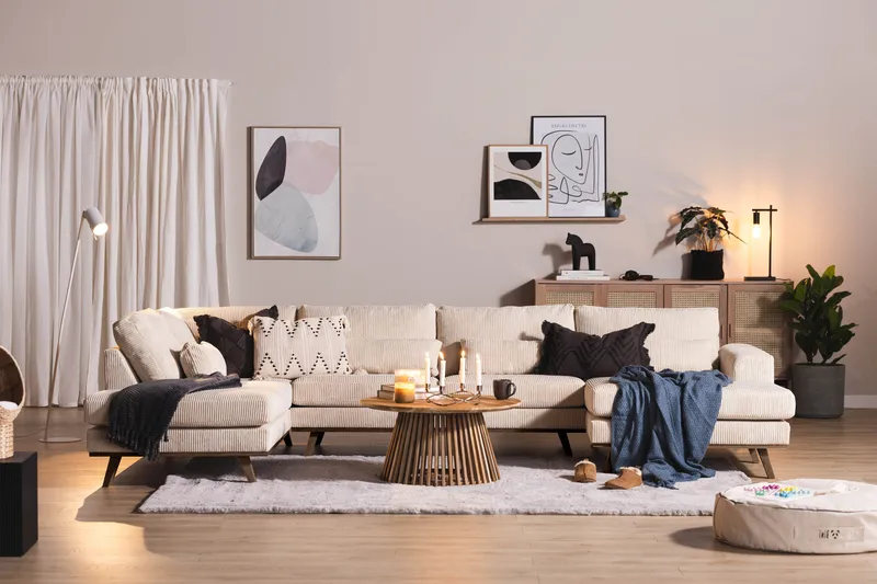 Copenhagen 5-personers Venstrevendt U-formet Sofa med Divan og Chaiselong i Manchester - Beige - Møbler - Sofaer - U Sofa