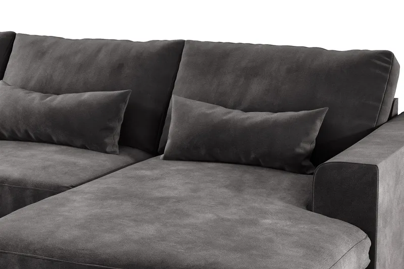 Copenhagen 5-personers Venstrevendt U-formet Sofa med Divan og Chaiselong i Fløjl - Mørkegrå - Møbler - Sofaer - U Sofa