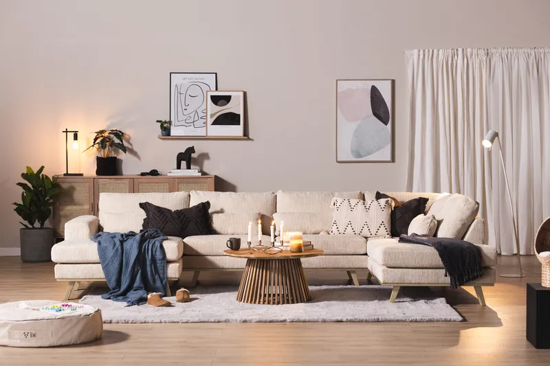 Copenhagen 5-personers Højrevendt U-formet Sofa med Divan og Chaiselong i Manchester - Beige - Møbler - Sofaer - U Sofa