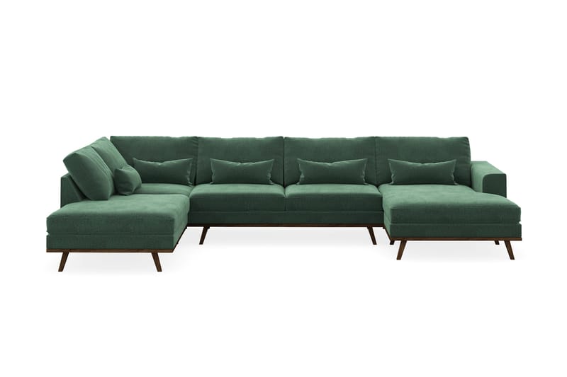 Copenhagen 5-personers Venstrevendt U-formet Sofa med Divan og Chaiselong i Fløjl - Mørkegrøn - Møbler - Sofaer - U Sofa
