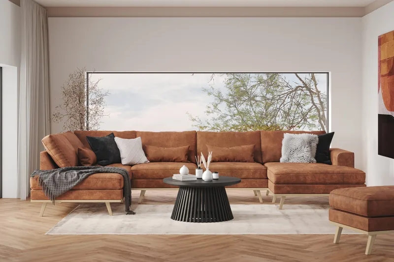 Copenhagen 5-personers Venstrevendt U-formet Sofa med Divan og Chaiselong i Kunstlæder - Brun - Møbler - Sofaer - U Sofa