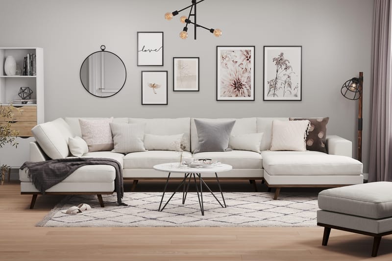 Copenhagen 5-personers Venstrevendt U-formet Sofa med Divan og Chaiselong i Stof - Lysegrå - Møbler - Sofaer - U Sofa