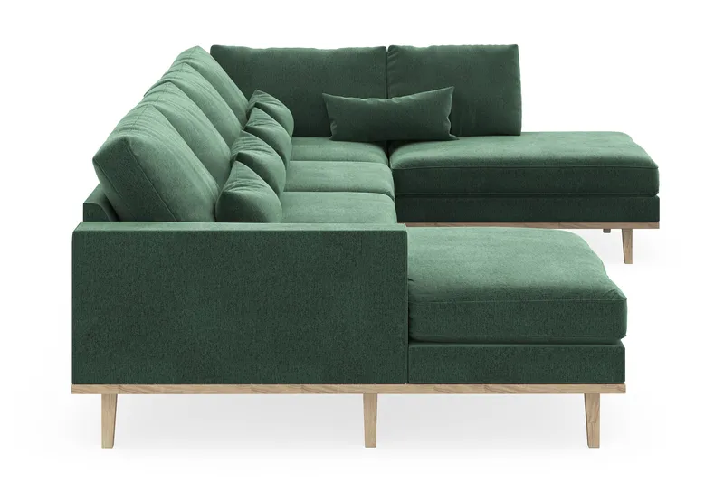 Copenhagen 5-personers Højrevendt U-formet Sofa med Divan og Chaiselong i Fløjl - Mørkegrøn - Møbler - Sofaer - U Sofa