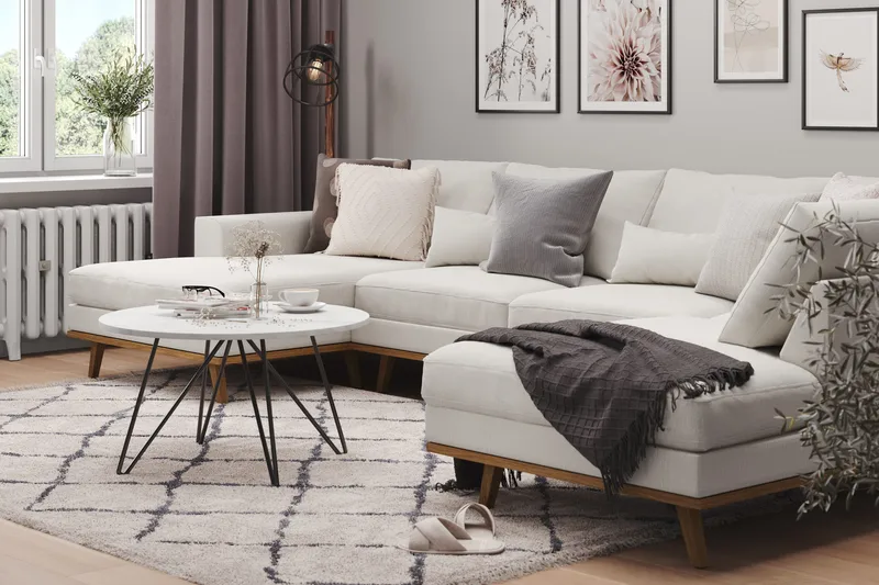 Copenhagen 5-personers Højrevendt U-formet Sofa med Divan og Chaiselong i Stof - Lysegrå - Møbler - Sofaer - U Sofa