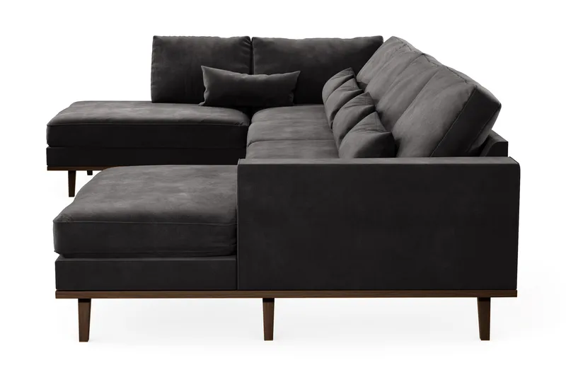 Copenhagen 5-personers Venstrevendt U-formet Sofa med Divan og Chaiselong i Fløjl - Mørkegrå - Møbler - Sofaer - U Sofa