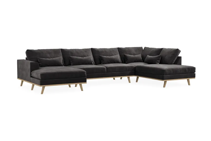 Copenhagen 5-personers Højrevendt U-formet Sofa med Divan og Chaiselong i Fløjl - Mørkegrå - Møbler - Sofaer - U Sofa