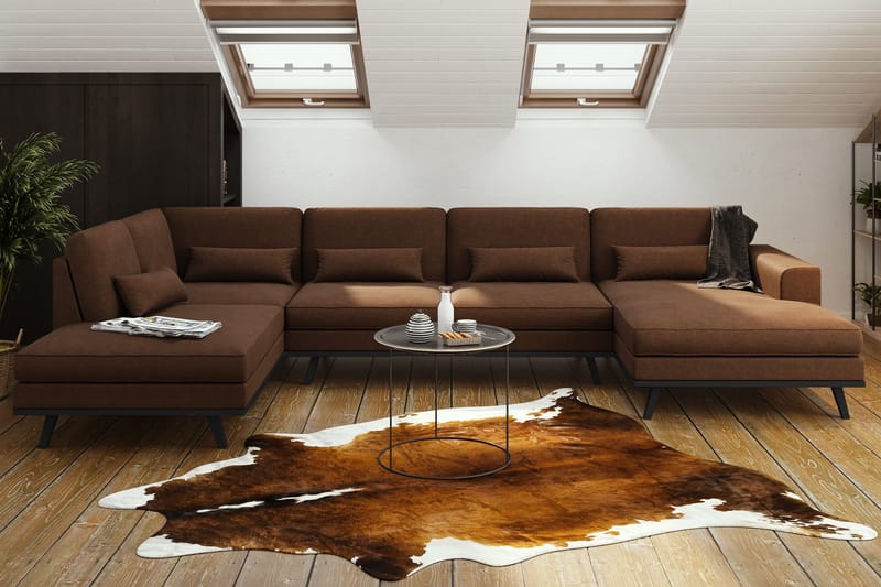 Copenhagen 5-personers Venstrevendt U-formet Sofa med Divan og Chaiselong i Stof - Brun - Møbler - Sofaer - U Sofa