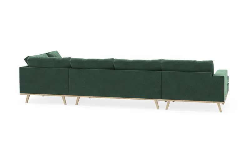 Copenhagen 5-personers Højrevendt U-formet Sofa med Divan og Chaiselong i Fløjl - Mørkegrøn - Møbler - Sofaer - U Sofa