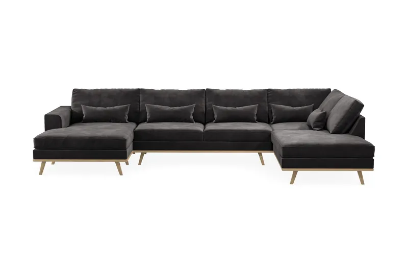Copenhagen 5-personers Højrevendt U-formet Sofa med Divan og Chaiselong i Fløjl - Mørkegrå - Møbler - Sofaer - U Sofa