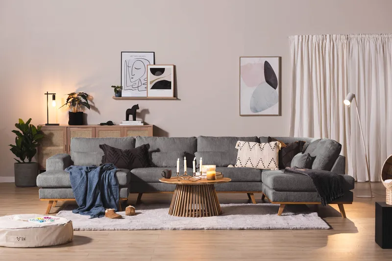 Copenhagen 5-personers Højrevendt U-formet Sofa med Divan og Chaiselong i Manchester - Mørkegrå - Møbler - Sofaer - U Sofa