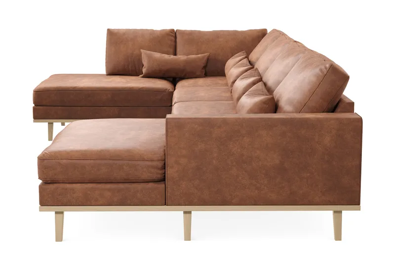 Copenhagen 5-personers Venstrevendt U-formet Sofa med Divan og Chaiselong i Kunstlæder - Brun - Møbler - Sofaer - U Sofa