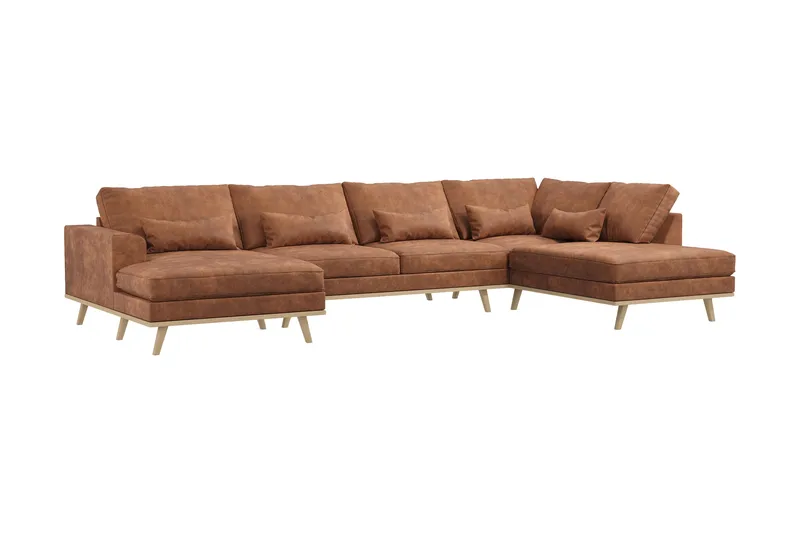 Copenhagen 5-personers Højrevendt U-formet Sofa med Divan og Chaiselong i Kunstlæder - Brun - Møbler - Sofaer - U Sofa