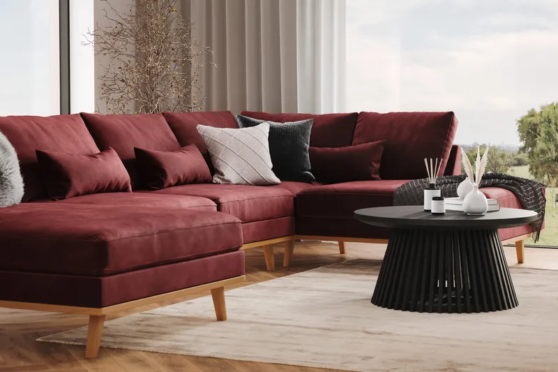 Copenhagen 5-personers Højrevendt U-formet Sofa med Divan og Chaiselong i Fløjl - Lilla - Møbler - Sofaer - U Sofa