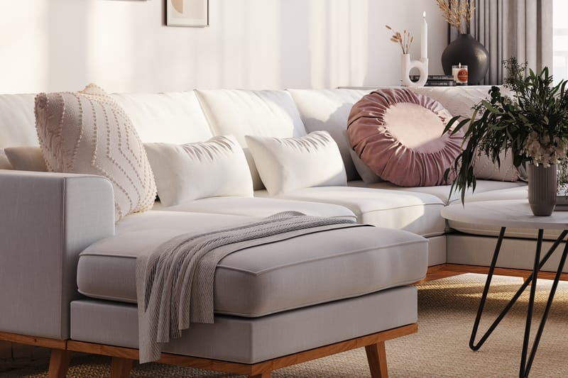 Copenhagen Compact 4-personers Venstrevendt U-formet Sofa med Divan og Chaiselong i Stof - Lysegrå - Møbler - Sofaer - U Sofa